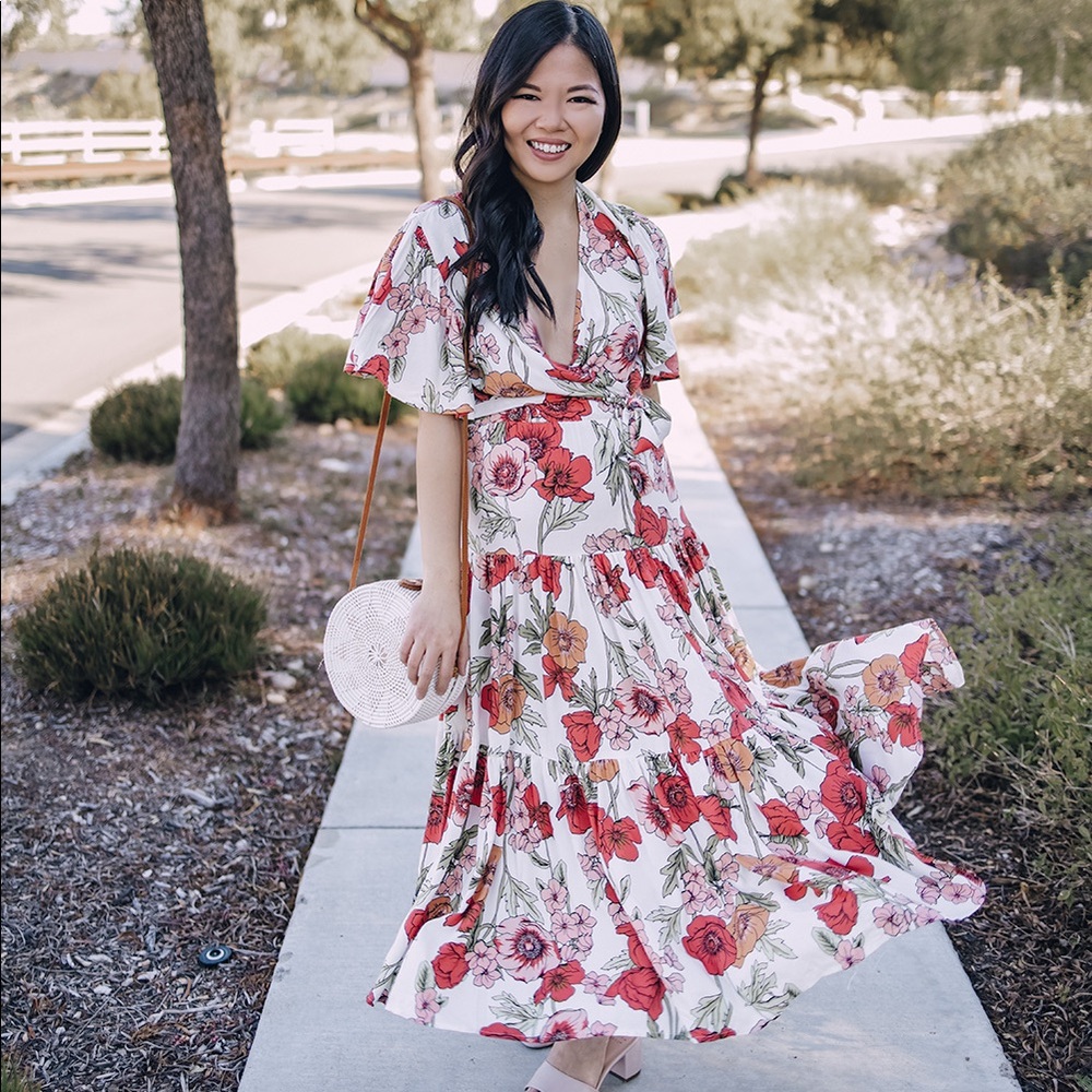 Petal & Pup Floral Maxi Dress - Red and White